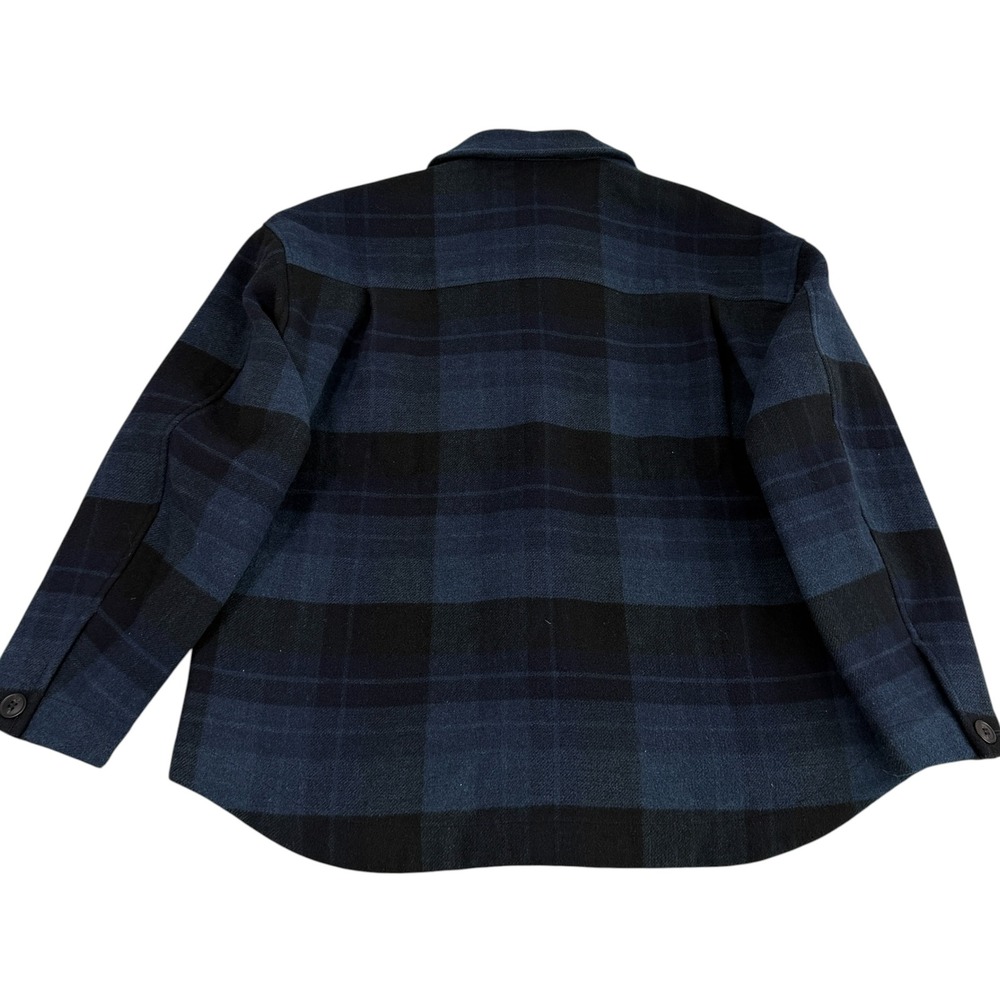 Uniqlo Women's Oversized Boxy Short Jacket Plaid Navy Blue Black Check Medium - Picture 10 of 13